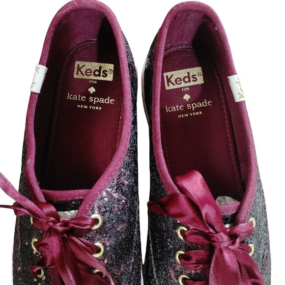 Keds x Kate Spade New York Champion Glitter Size Glitter Sneakers Black Burgundy - Picture 9 of 16